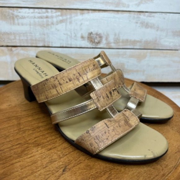 Hannah Womens Ridge Slide Sandals Block Heels Shoes Brown Slip On‎ Cut Out 10 M - Picture 6 of 12